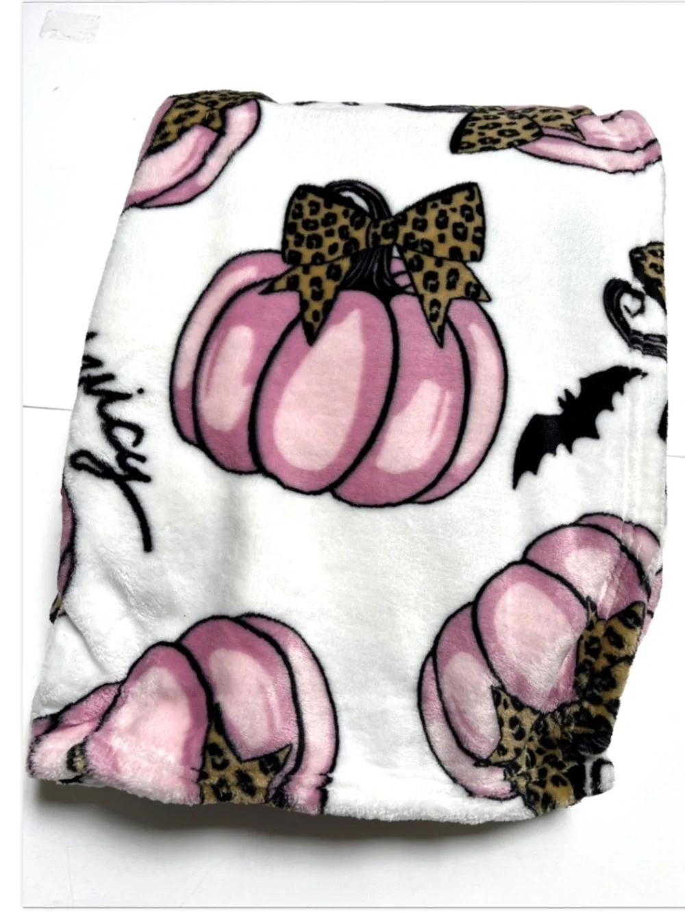 Juicy Couture Plush Throw Blanket 60x70 White Leopard Pumpkin Halloween